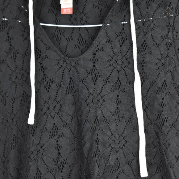 No Boundaries Hoodie XL Womens Floral Knit Lace Black Pullover Polyester - Picture 2 of 9